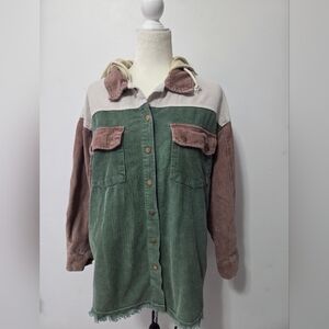 Boutique Stylish Green,Mauve And White Corduroy Jacket